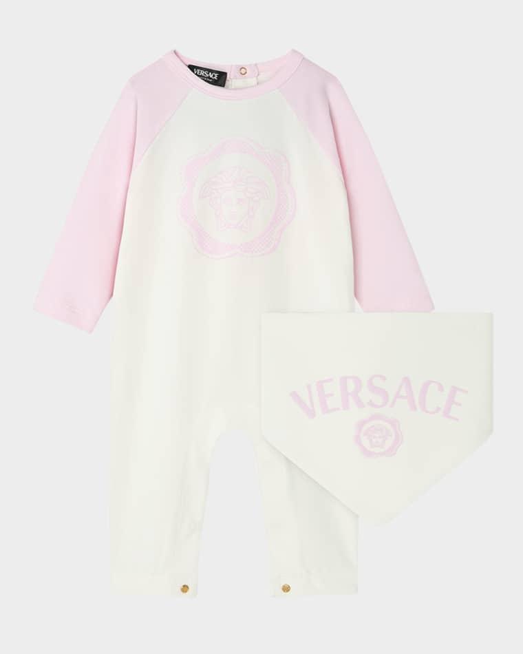 Kid's Logo-Print Jersey Onesie and Bib Set, Size Newborn-6M by VERSACE