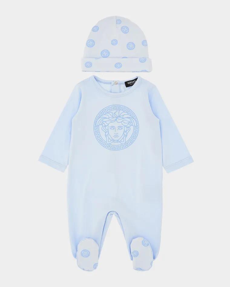 Kid's Medusa-Print Sleepsuit & Hat Set, Size 3M-12M by VERSACE