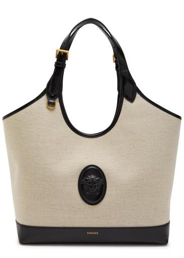 Large leather and canvas tote bag by VERSACE