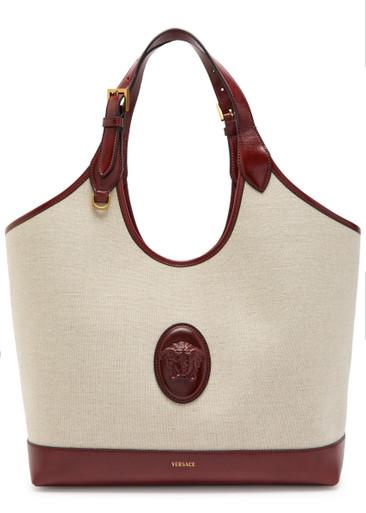 Large leather and canvas tote bag by VERSACE