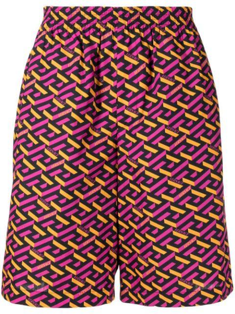 Le Greca print elasticated-waist shorts by VERSACE