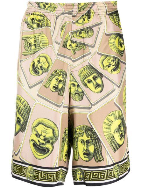 Le Maschere print silk shorts by VERSACE
