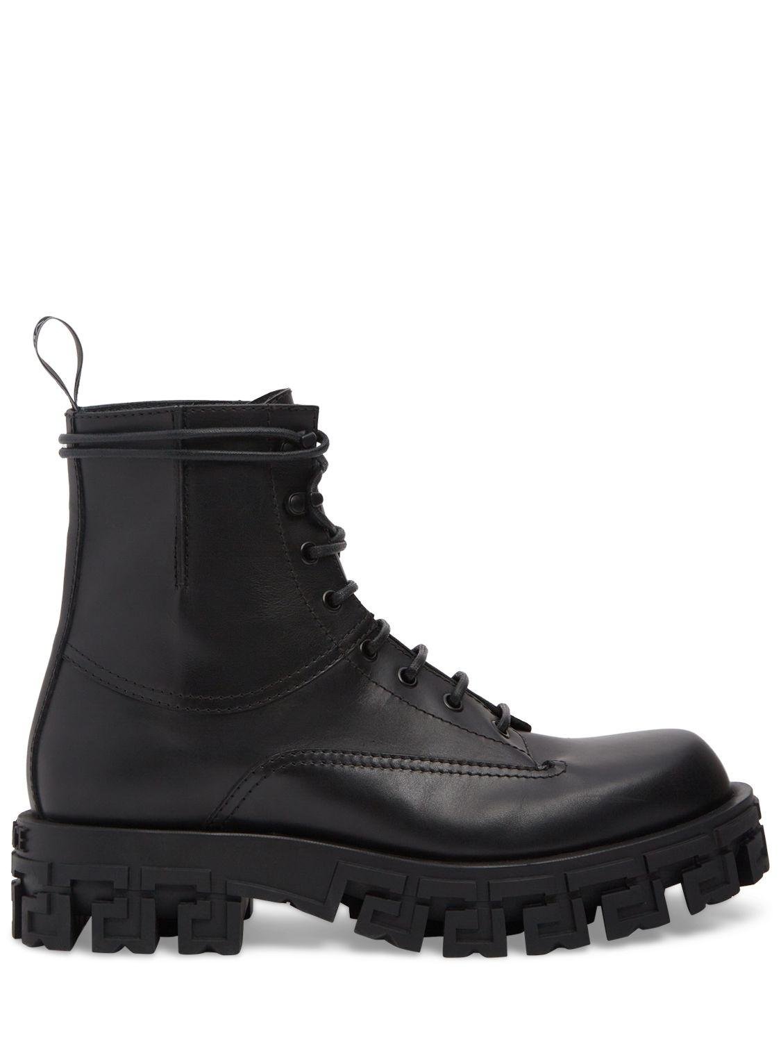 Leather Combat Boots by VERSACE
