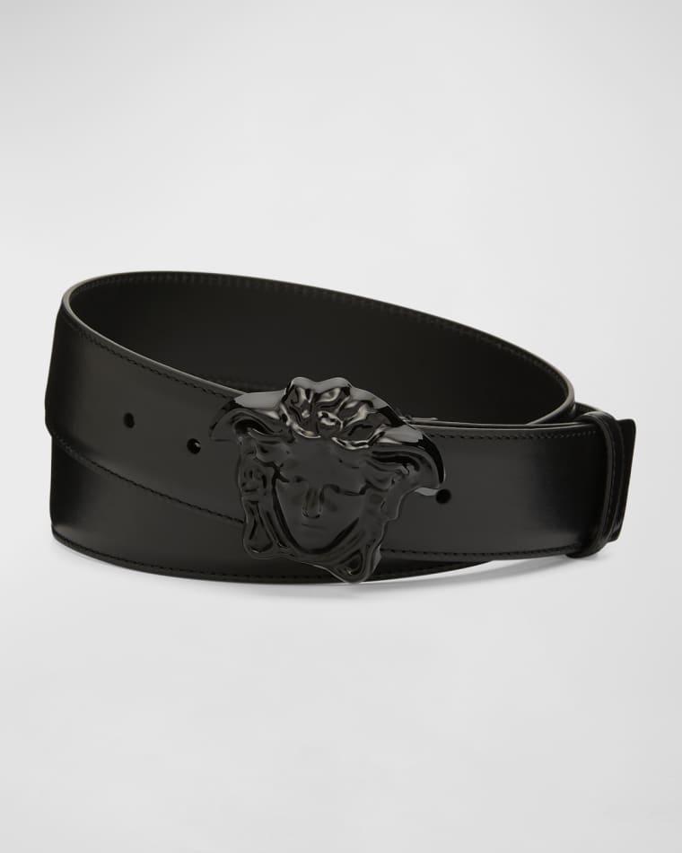 Leather Medusa-Buckle Belt by VERSACE