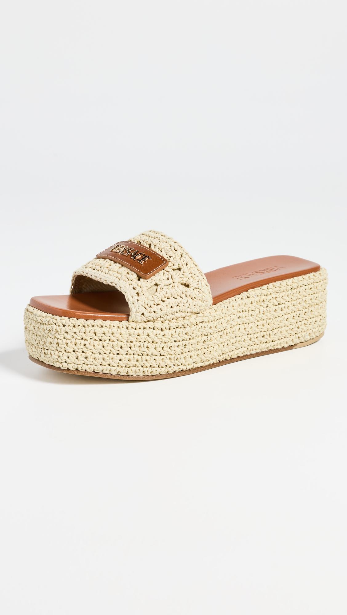 Leather Raffia Espadrilles by VERSACE
