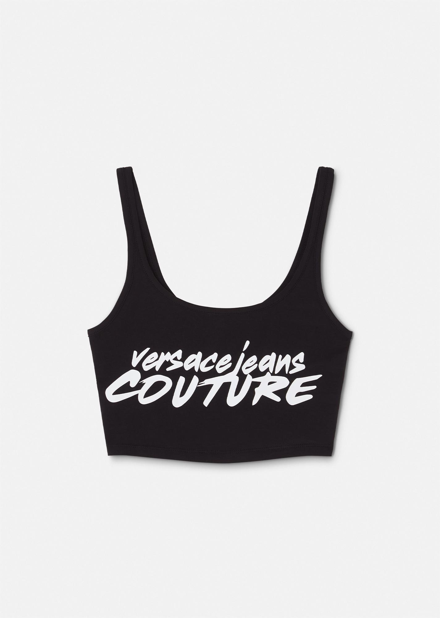 Logo Brush Couture Crop Tank Top by VERSACE