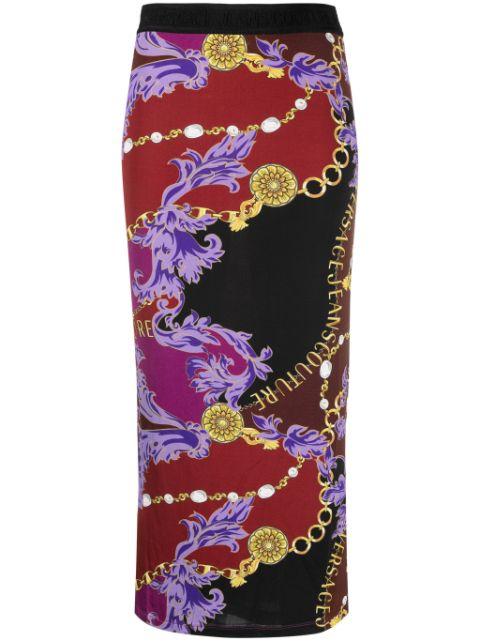 Logo Couture-print midi skirt by VERSACE