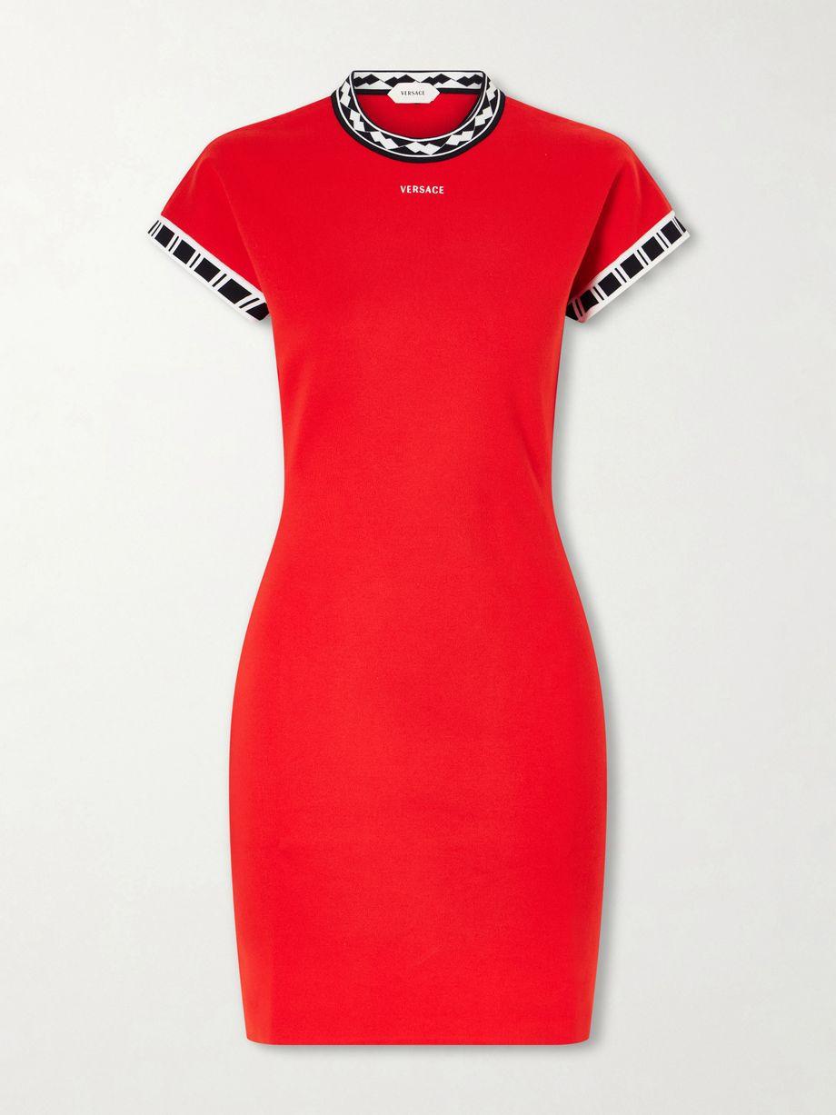 Logo-embroidered cotton mini dress by VERSACE