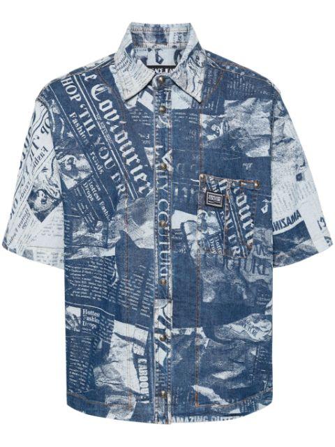 Magazine-print denim shirt by VERSACE