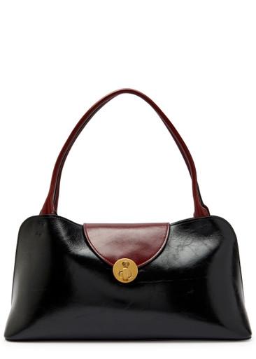Medium glossed leather shoulder bag by VERSACE