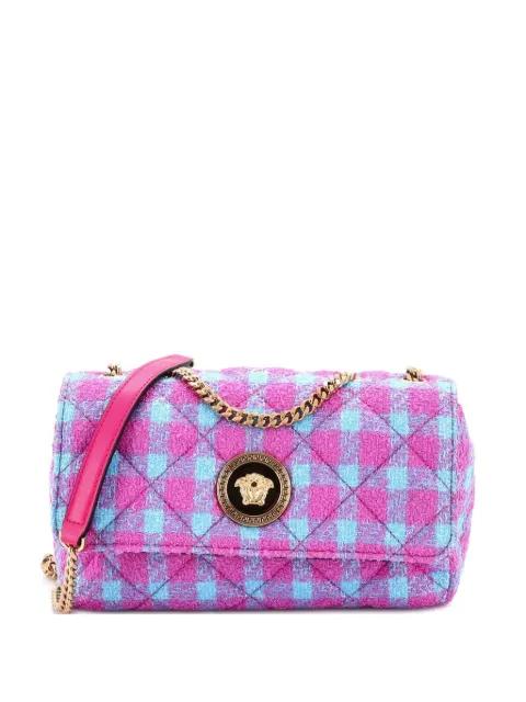 Medusa Icon Chain Flap Bag Quilted Tweed East West shoulder bag by VERSACE 
