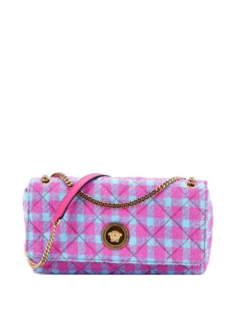 Medusa Icon Chain Flap Bag Quilted Tweed East West shoulder bag by VERSACE 