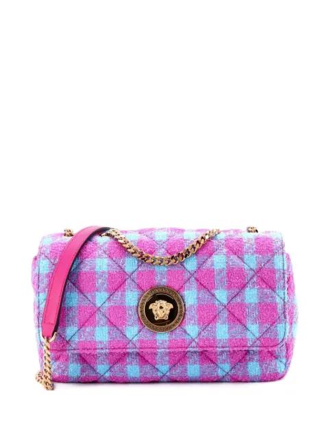 Medusa Icon Chain Flap Bag Quilted Tweed East West shoulder bag by VERSACE 