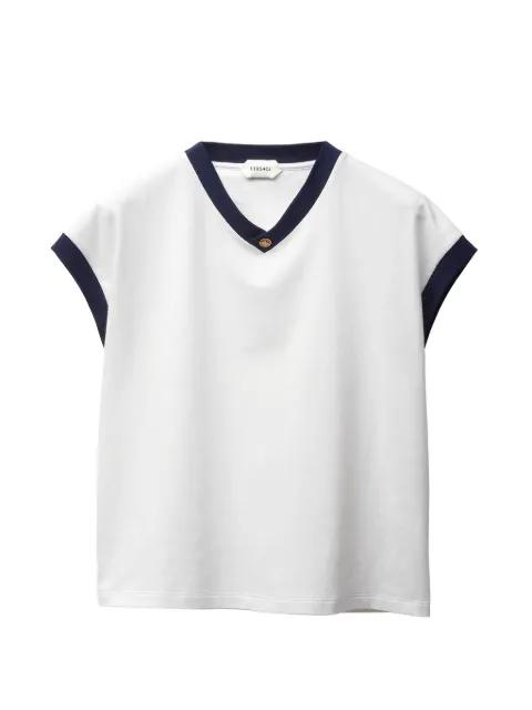 Medusa-button contrast-trim slim cotton T-shirt by VERSACE