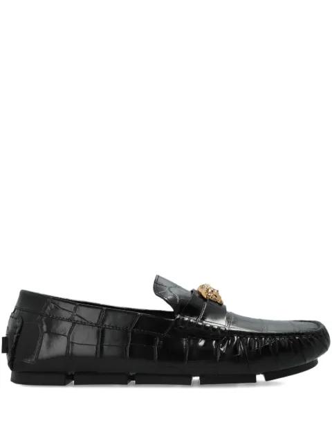 Medusa croc-effect leather loafers by VERSACE