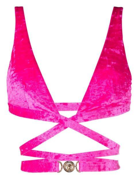 Medusa plaque triangle bikini top by VERSACE