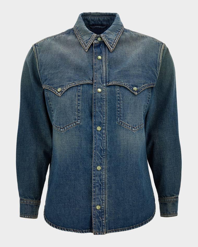 Men's Denim Snap-Front Western Shirt by VERSACE