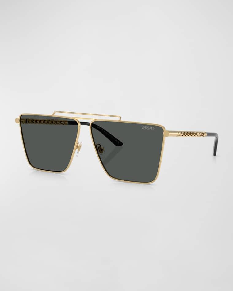 Men's Double-Bridge Metal Square Sunglasses by VERSACE