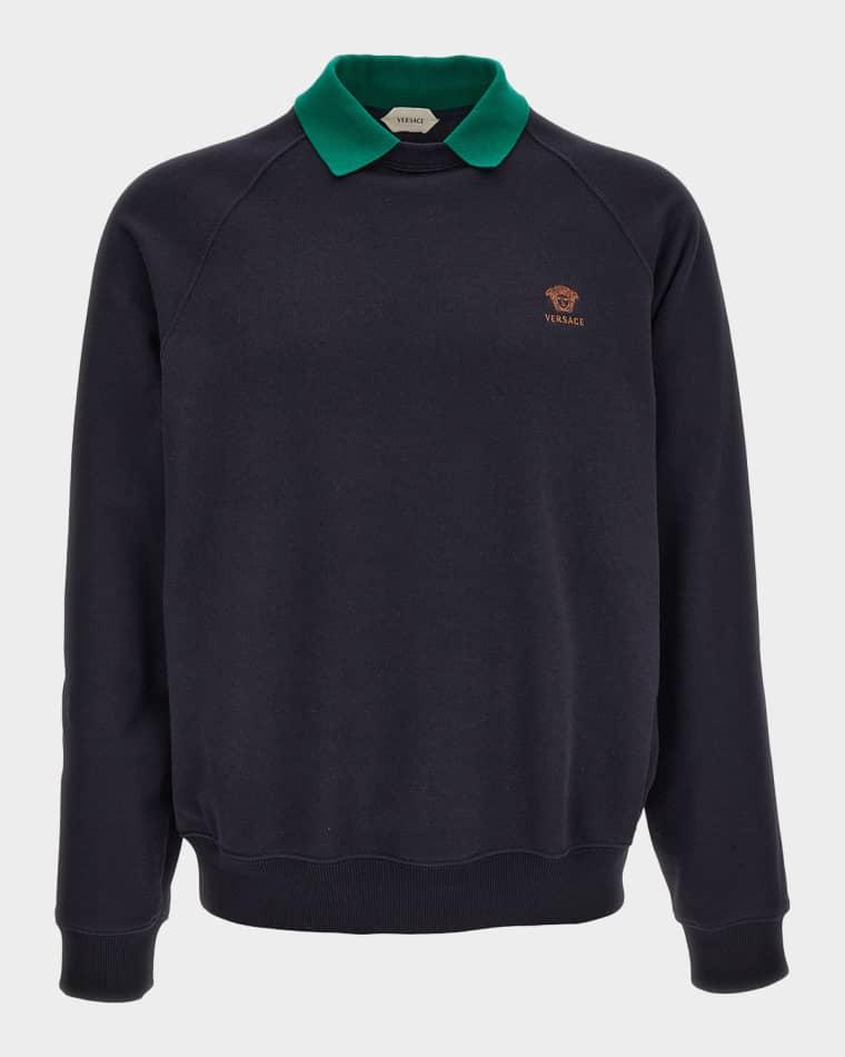 Men's Embroidered Cotton-Jersey Polo Sweatshirt by VERSACE