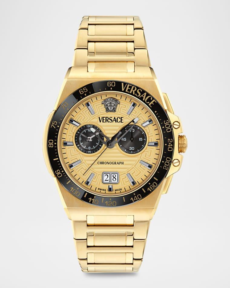 Men's Greca Reaction 43mm Ion Yellow Gold Plated Bracelet Watch by VERSACE