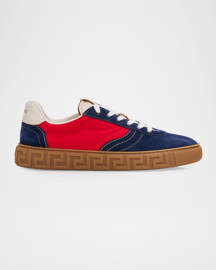 Men's Greca-Sole Suede and Nylon Low-Top Sneakers by VERSACE