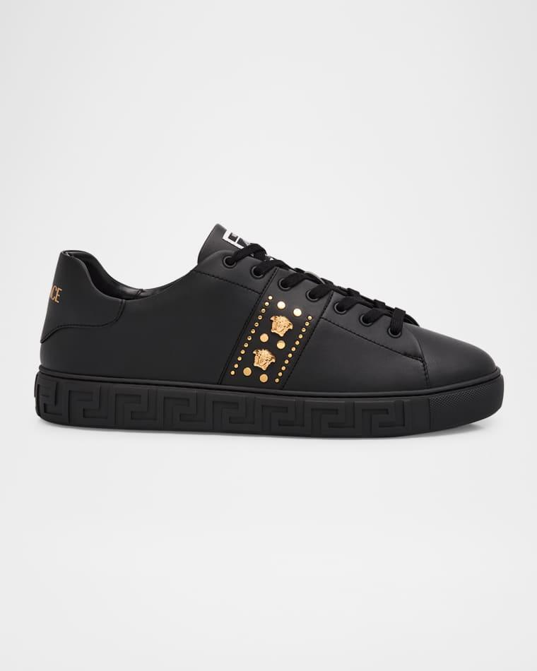 Men's La Greca Leather Low-Top Sneakers by VERSACE