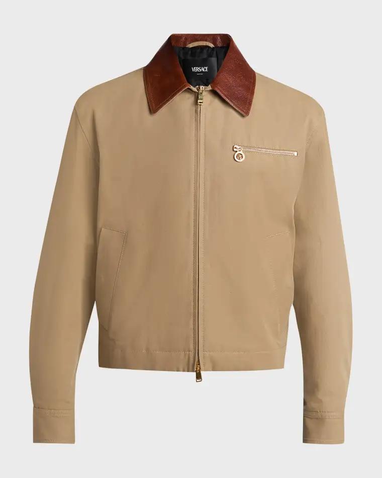 Men's Leather Collar Blouson Jacket by VERSACE
