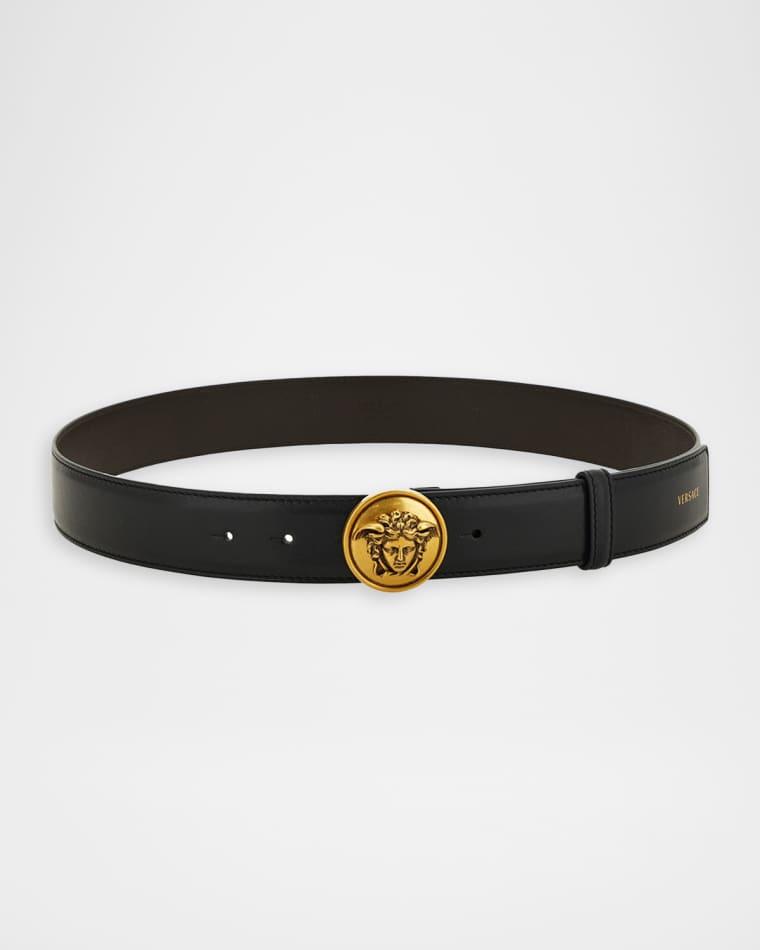 Men's Leather Medusa-Buckle Belt by VERSACE