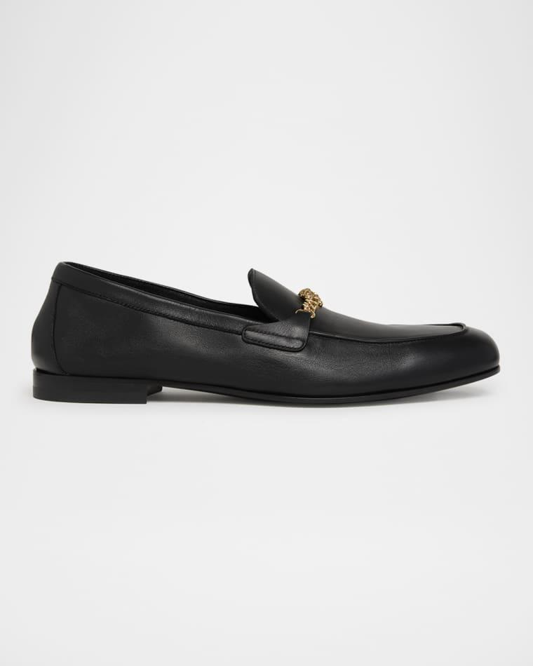 Men's Leather Medusa-Chain Loafers by VERSACE