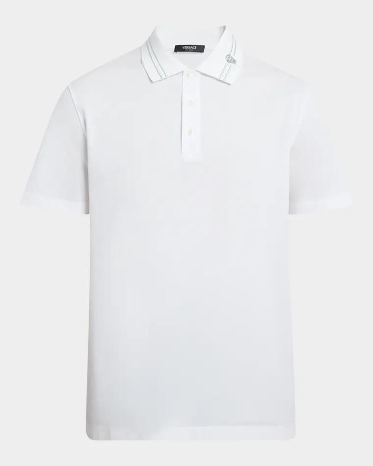 Men's Medusa-Collar Pique Polo Shirt by VERSACE