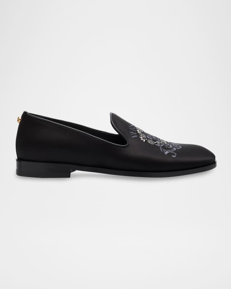 Men's Medusa Embroidered Leather Slippers by VERSACE