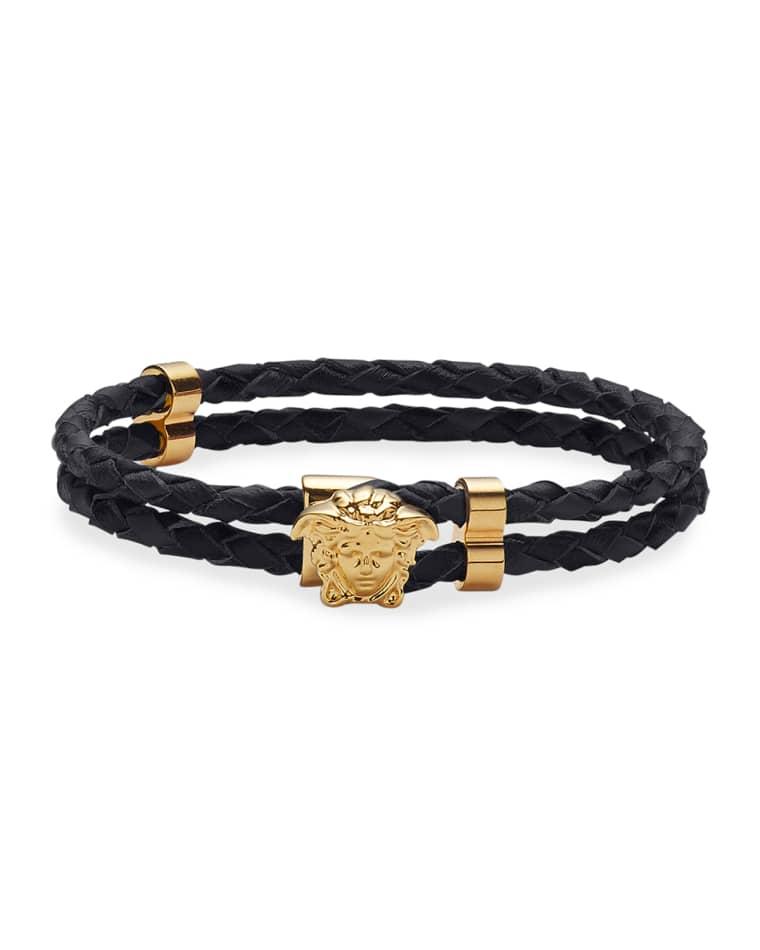 Men's Medusa Two-Row Braided Leather Bracelet by VERSACE