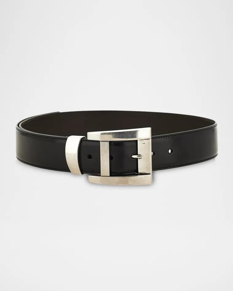 Men's Oversized-Buckle Leather Belt by VERSACE