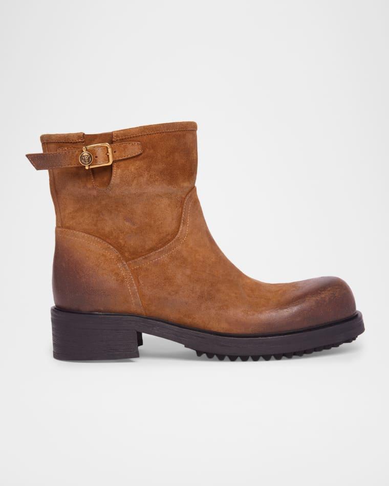 Men's Suede La Medusa Buckle Ankle Boots by VERSACE
