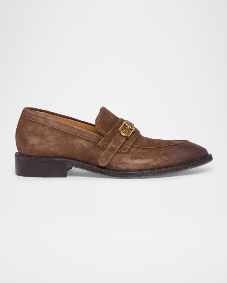Men's Suede La Medusa Buckle Loafers by VERSACE