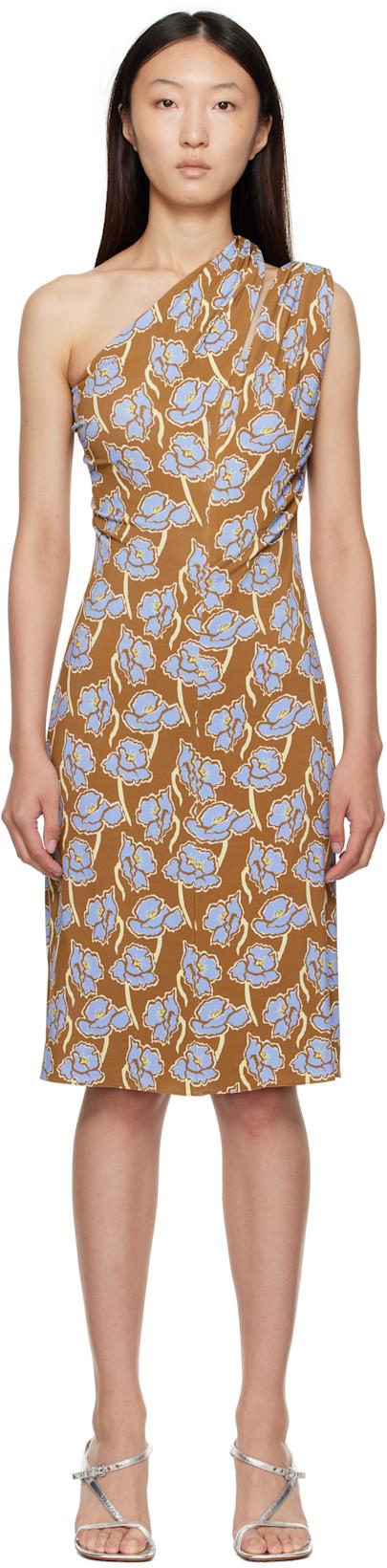 Multicolor Poppies One-Shoulder Midi Dress by VERSACE