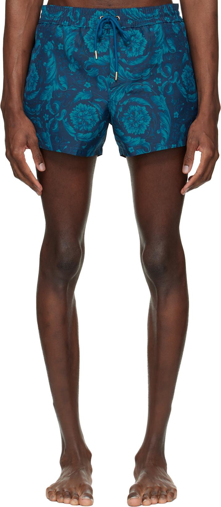 Navy Baroque Swim Shorts by VERSACE