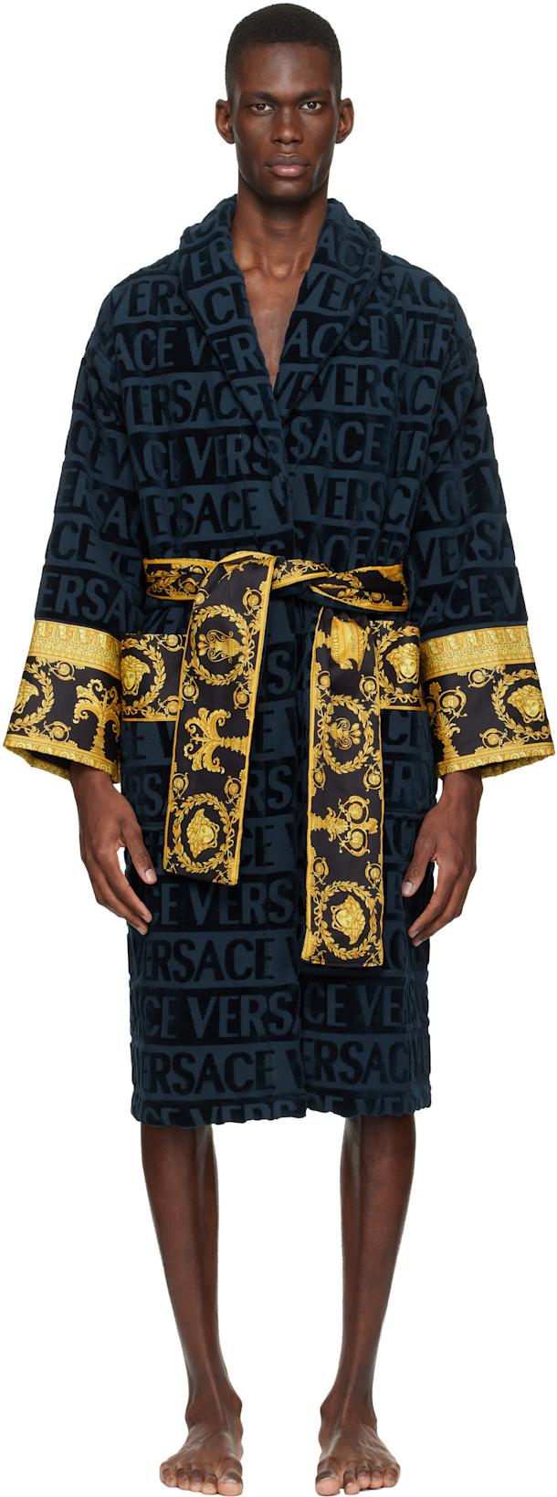 Navy 'I Heart Baroque' Bathrobe by VERSACE