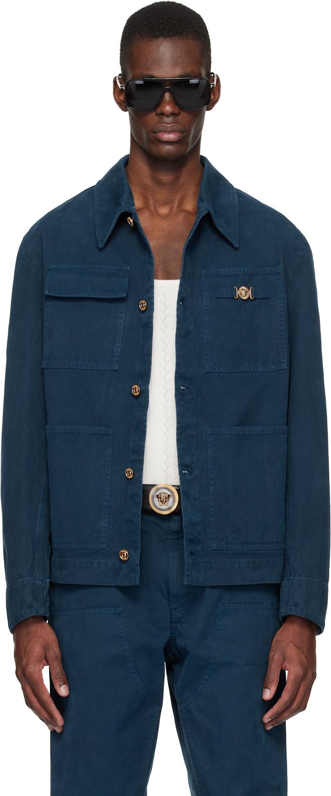 Navy Overdyed Canvas Carpenter Jacket by VERSACE