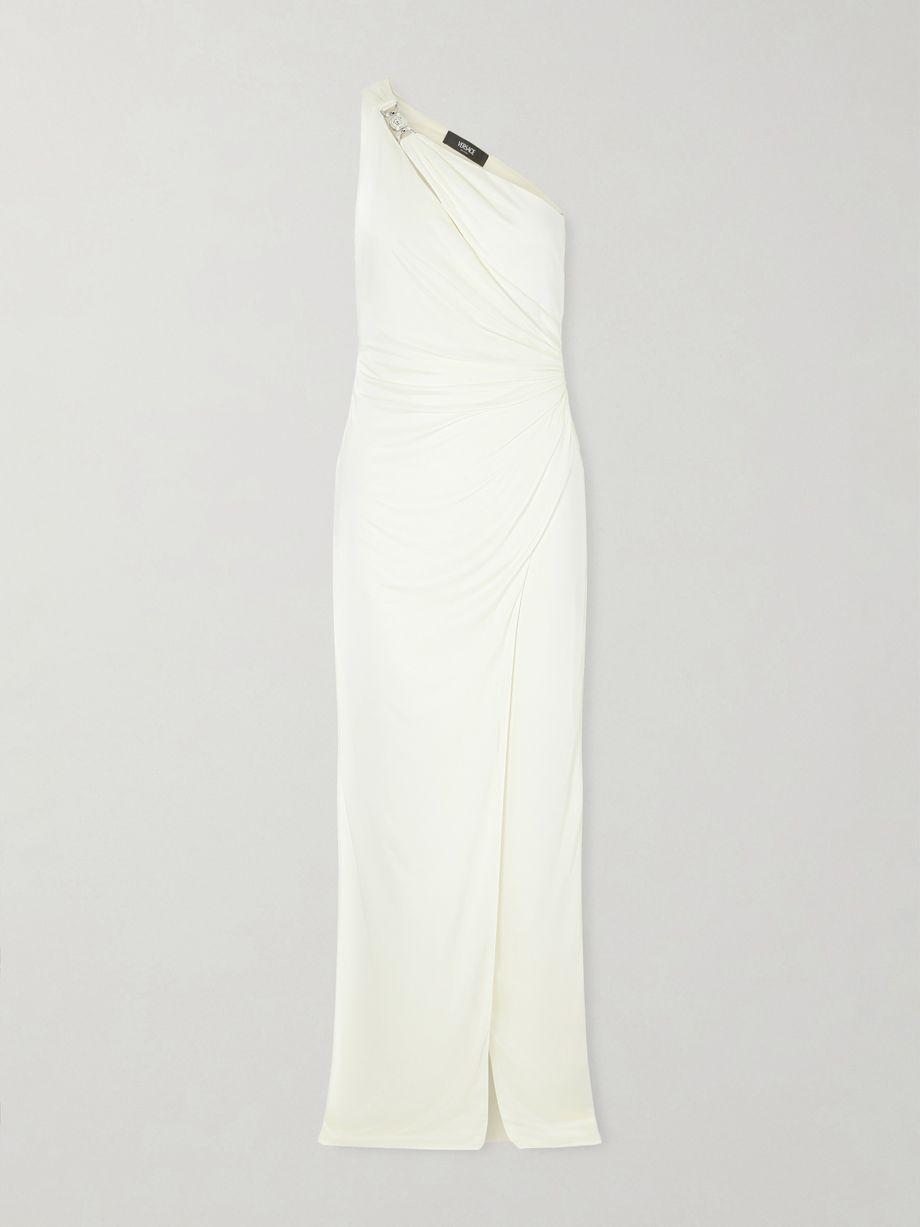 One-shoulder embellished jersey maxi dress by VERSACE