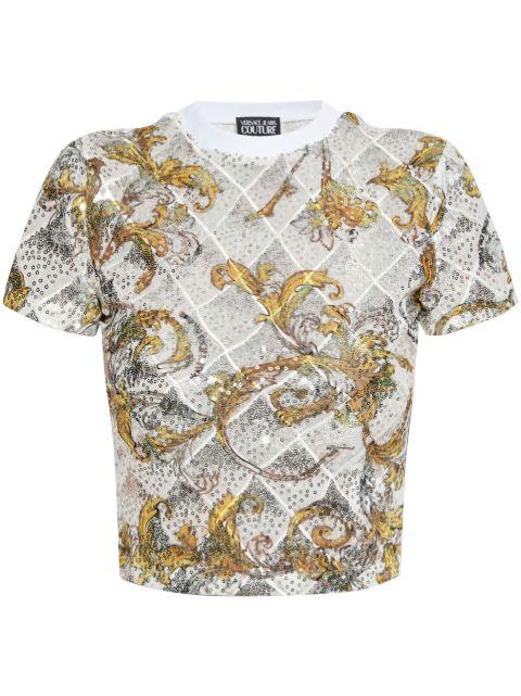 Outline Barocco-print cropped T-shirt by VERSACE