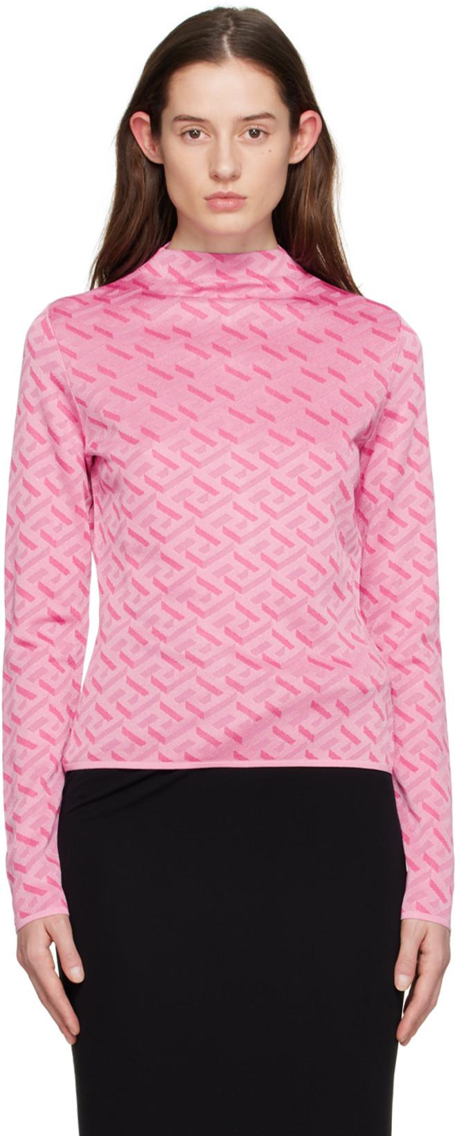 Pink 'La Greca' Long Sleeve Crewneck by VERSACE