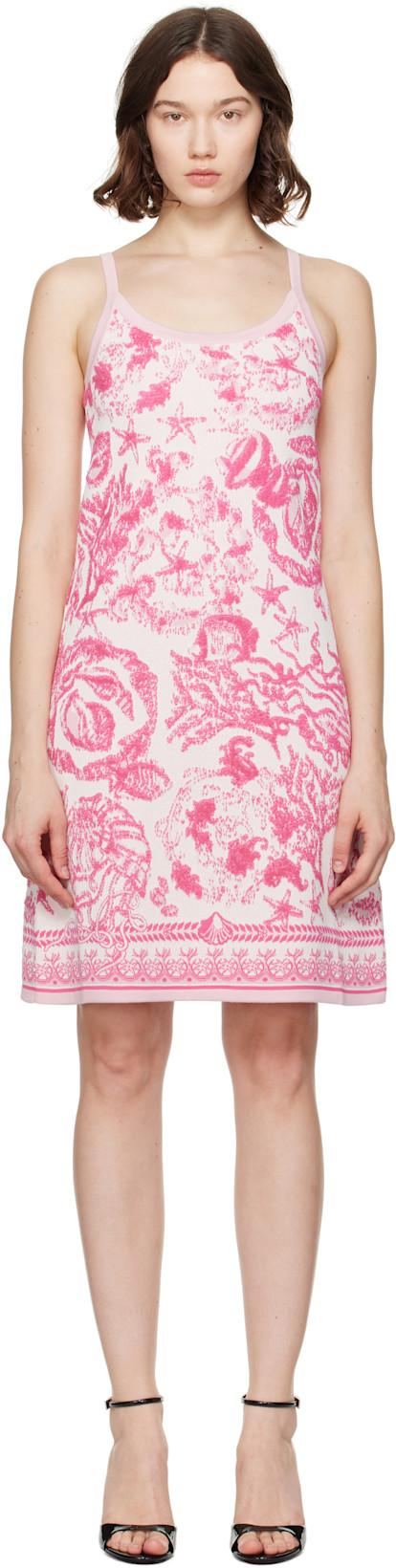 Pink Underwater Barocco A-Line Knit Minidress by VERSACE