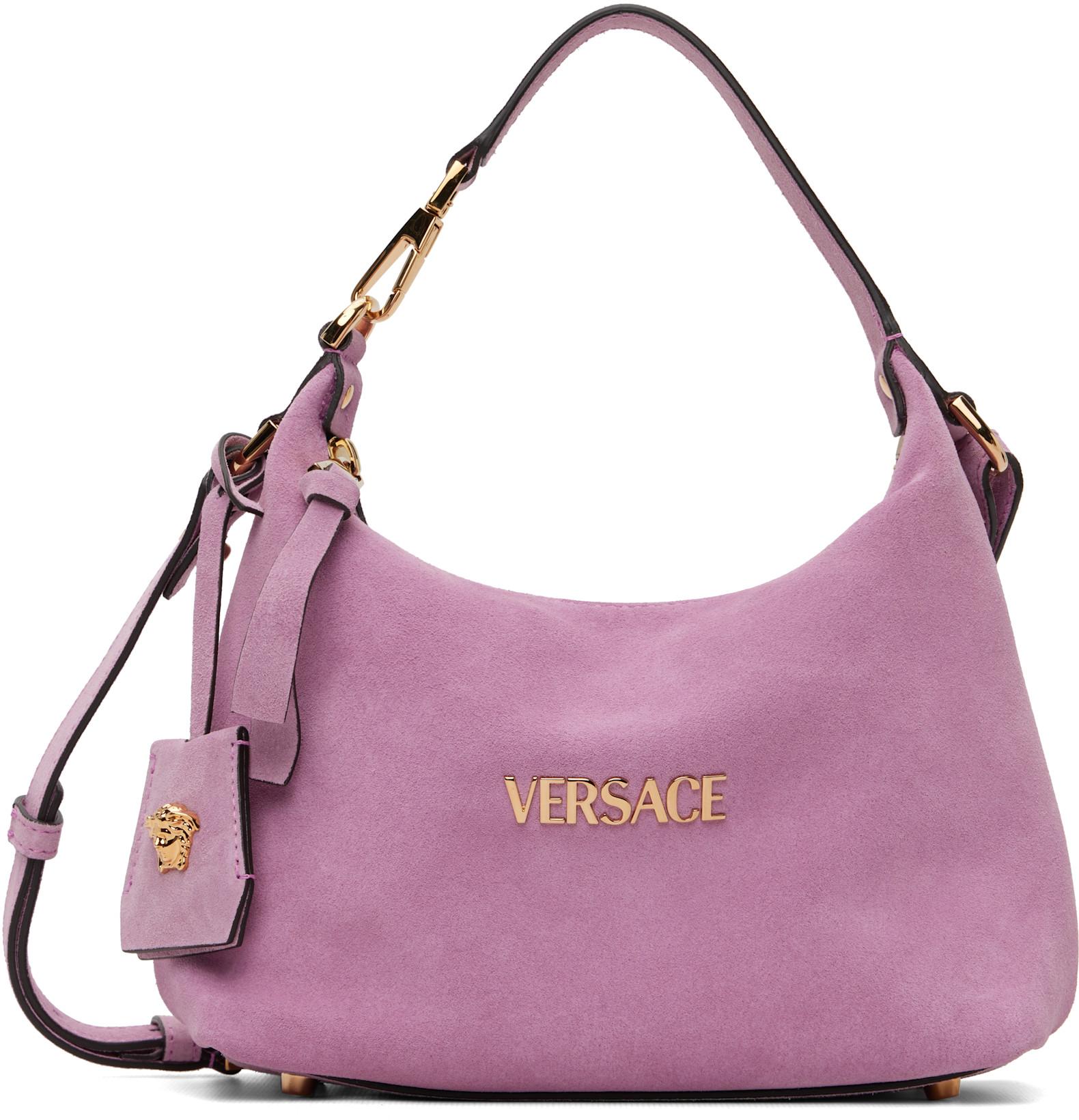 Pink Versace Tag Suede Bag by VERSACE