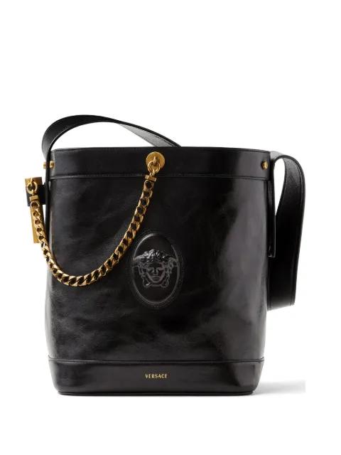 Pivot small leather bucket bag by VERSACE