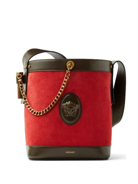 Pivot small suede bucket bag by VERSACE