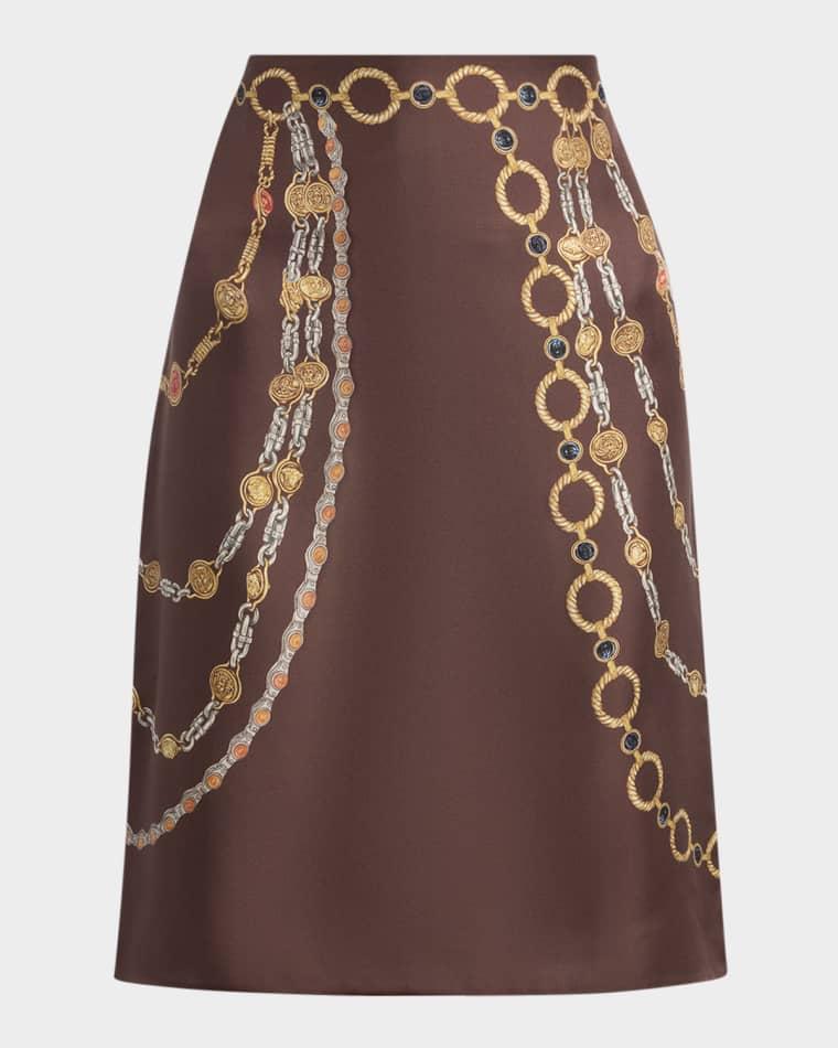 Printed Silk Twill Pencil Skirt by VERSACE