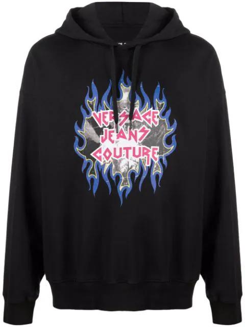 Rock logo-print hoodie by VERSACE