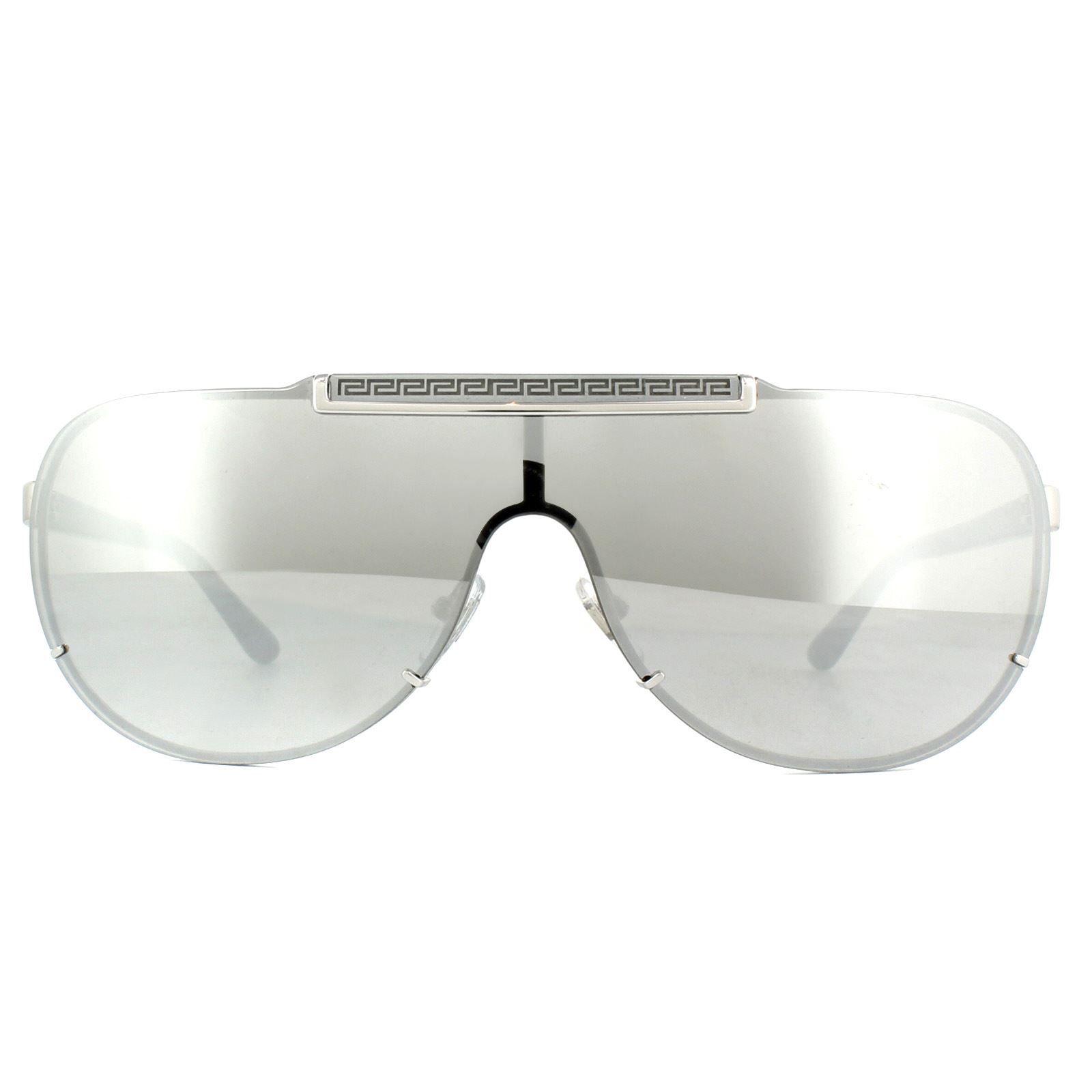 Shield Silver Light Grey Silver Mirror Sunglasses by VERSACE