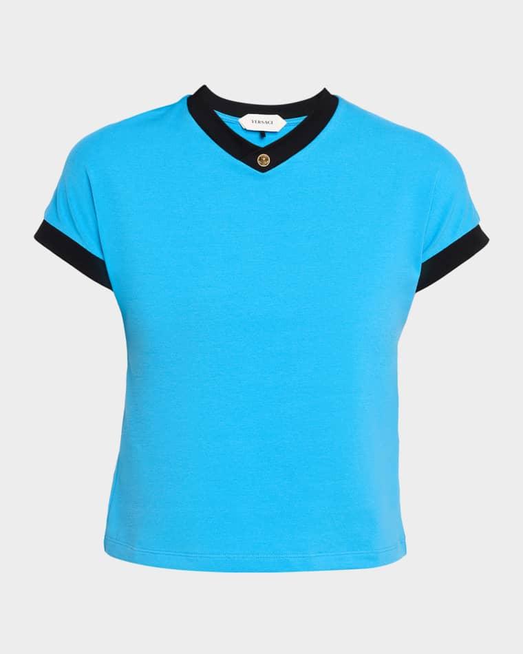 Shrunken V-Neck Ringer Tee by VERSACE